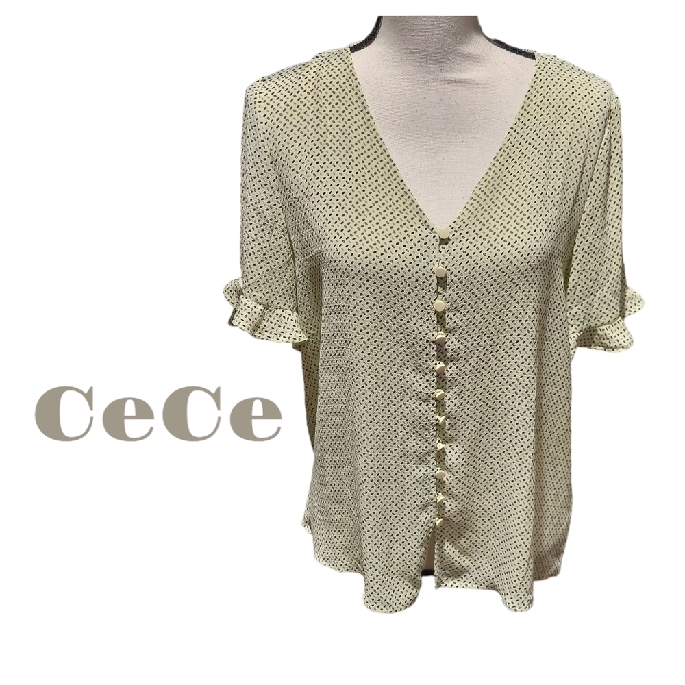 CECE blouse green button down womens size medium